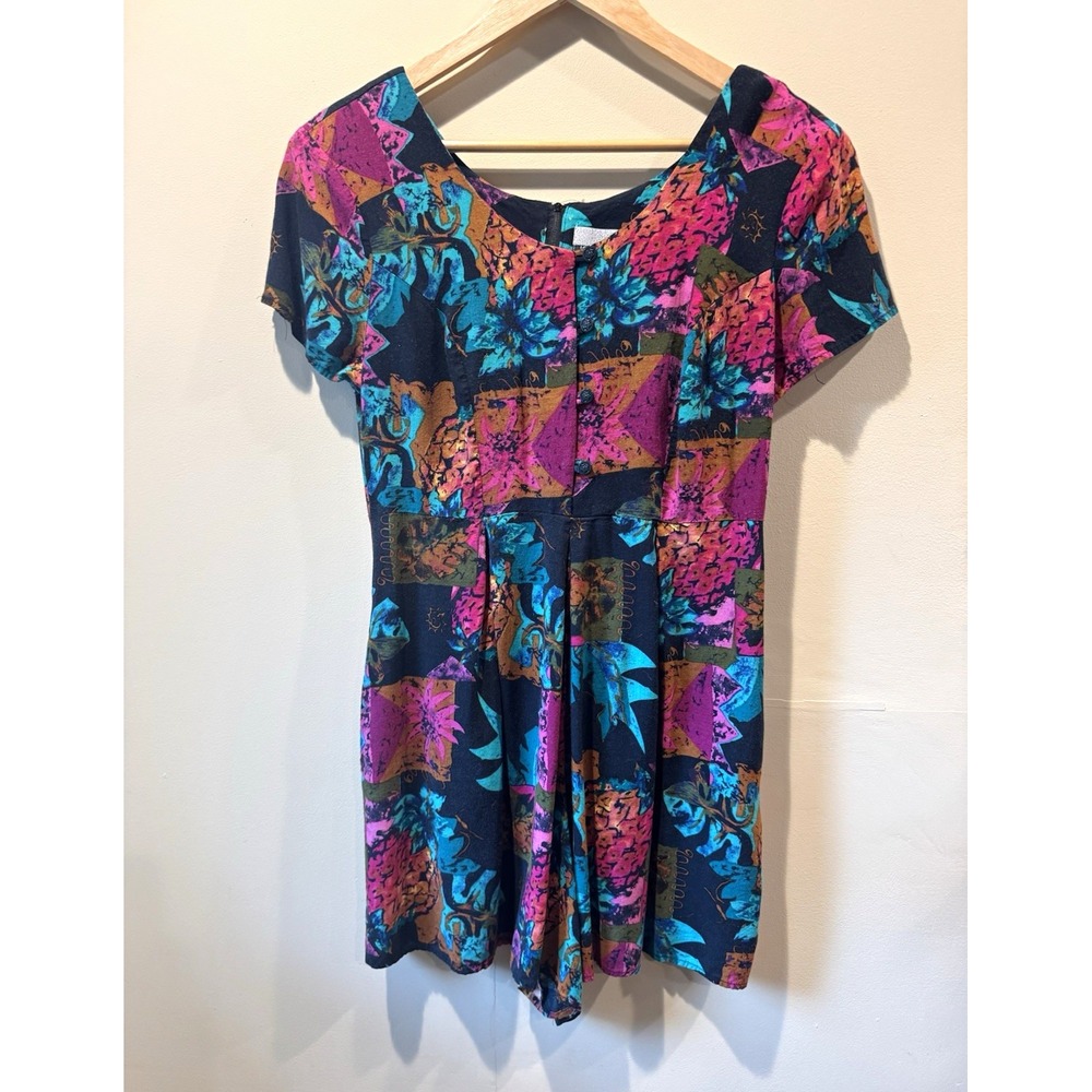 Y2K Joni Blair Juniors Size 11 /12 Multicolor Floral Woven Romper Scoop Neck